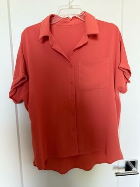 SHEIN Oversized Button-Front Shirt in Rust Coral